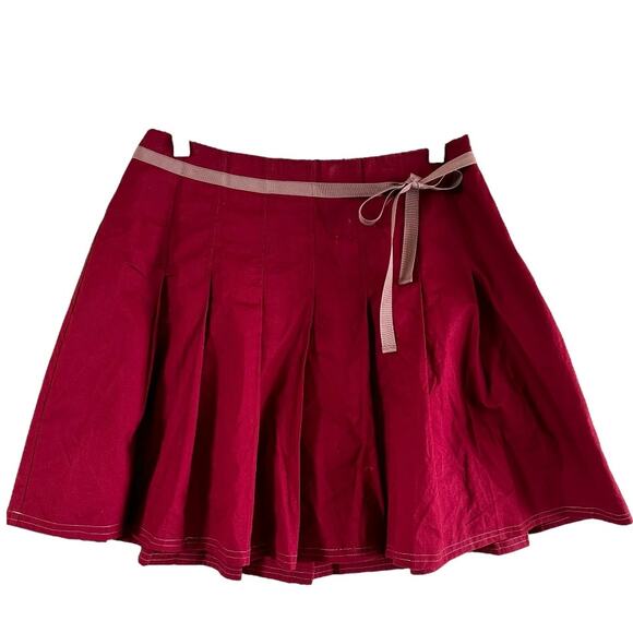 Sundance A Line Pleated Mini Skirt Bow Coquette 100% Cotton Tie Side Zip Red 6 - Picture 1 of 5